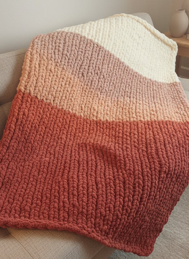 Chunky Knit Blanket - Standard Tricolor