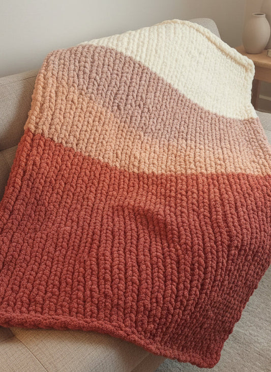 Chunky Knit Blanket - Standard Tricolor